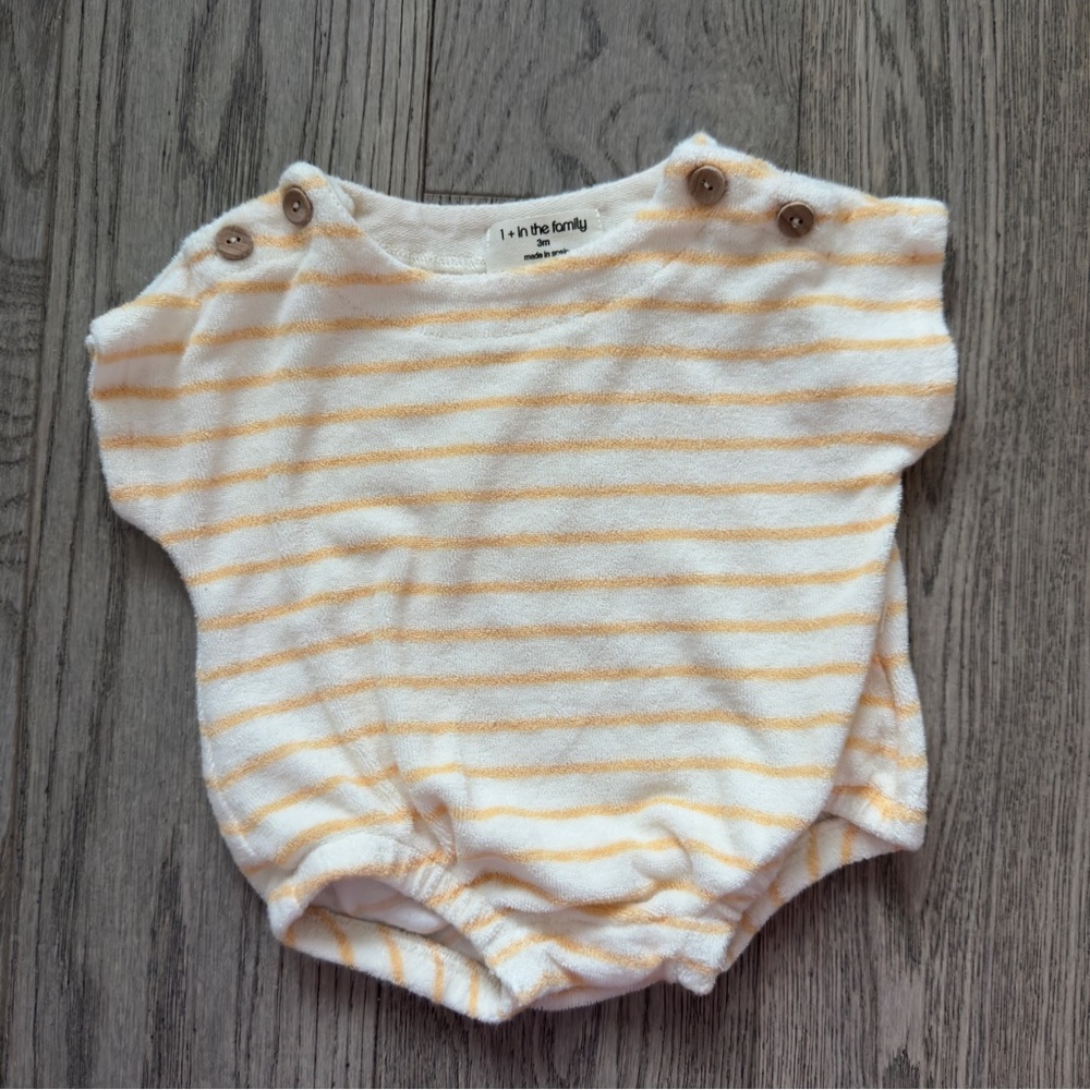 1+ In The Family Baby Romulo Bodysuit Peach Orange Stripes 3-6 Layette Wide Fit